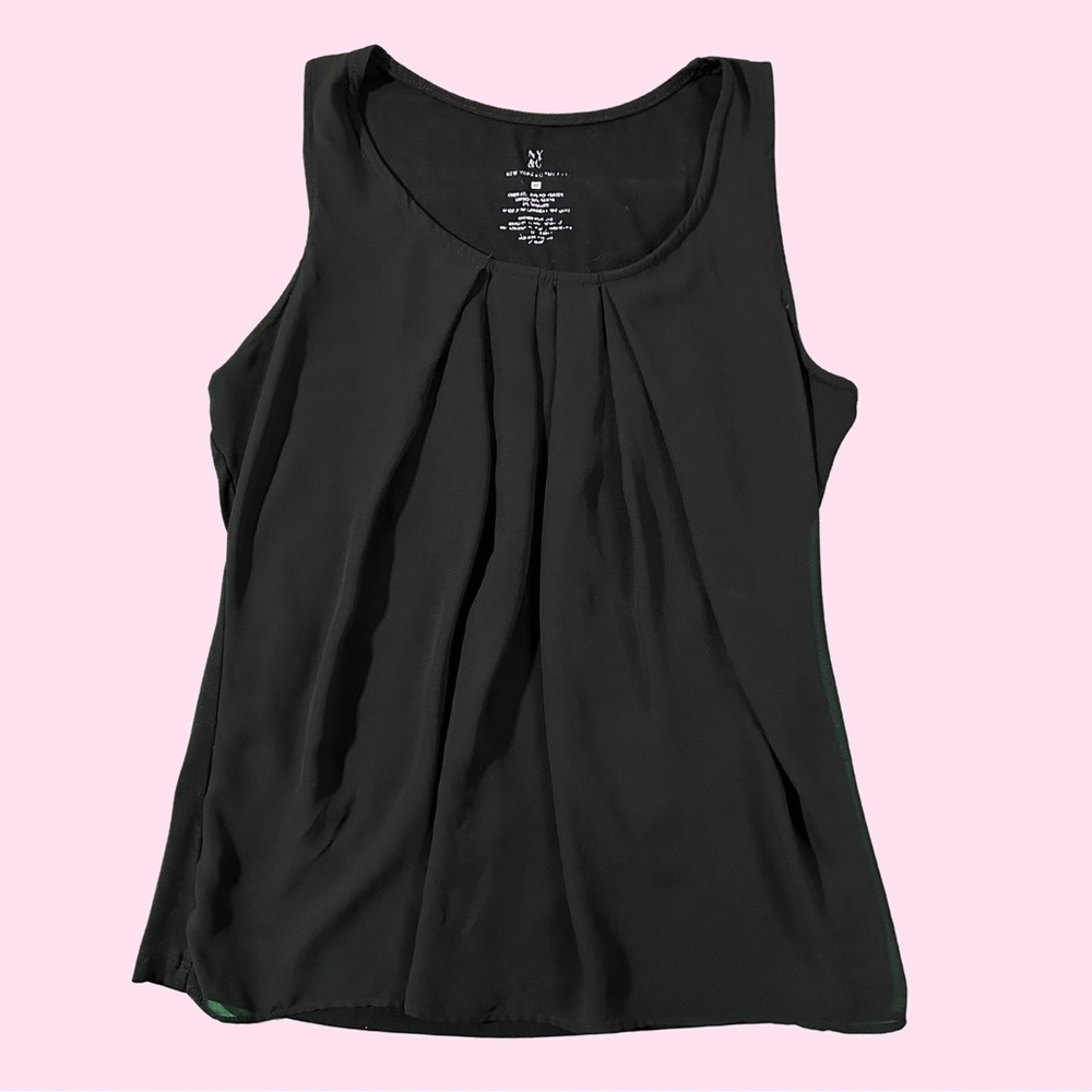 New York & Company Black Pleated Tank Top